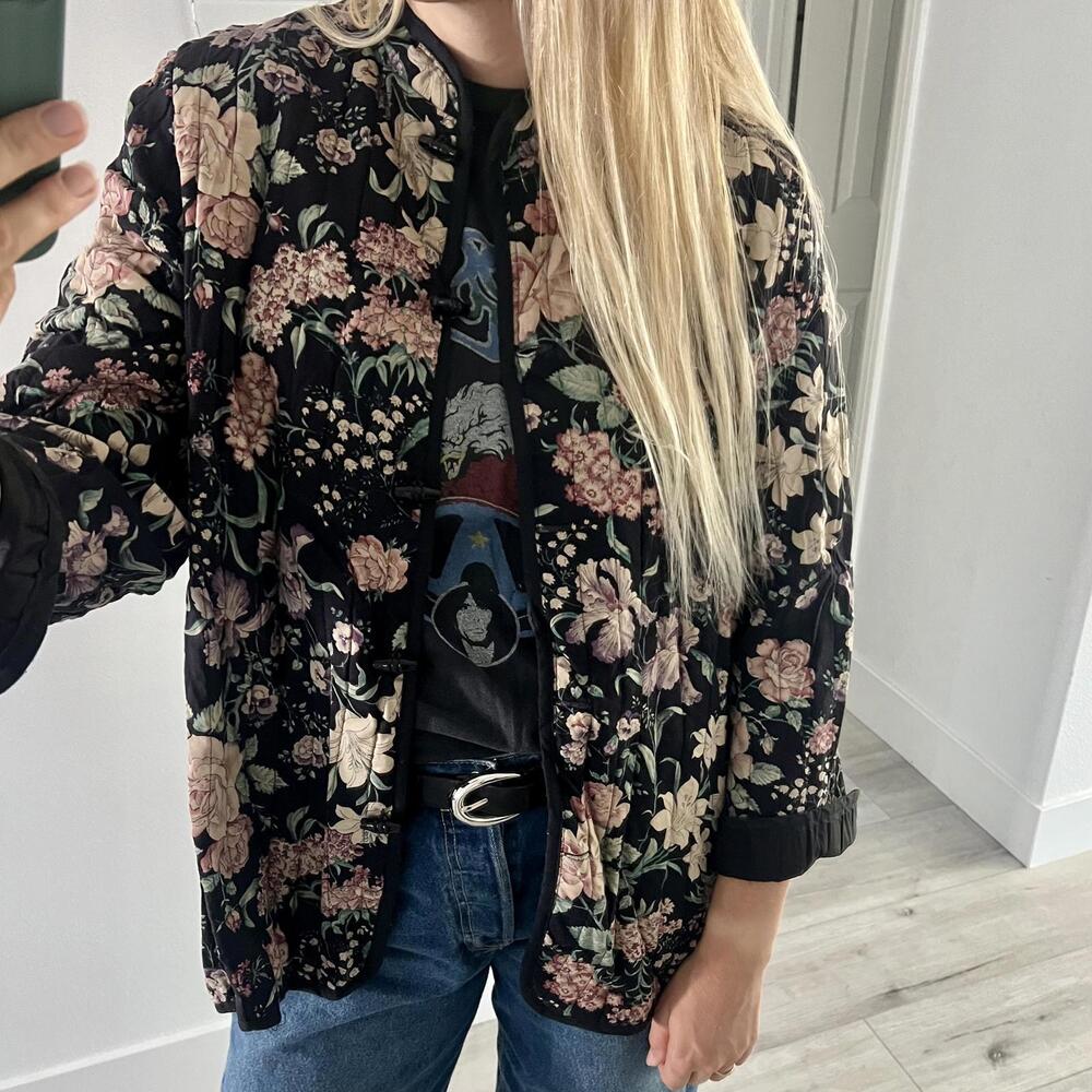 Vintage 1960’s Floral Quilted Bohemian Jacket with Toggle Buttons size L